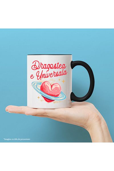 StoryGift Romania Cana cu Inima Stil Arta creion Text Dragostea E Universala, Valentine's Day, Cer, Cu Maner Negru