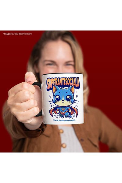 StoryGift Romania Super Anti-Social Mug, Superhero, Flying Cat, 330ml, Ceramic with Black Handle, With ,STG.