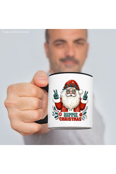 StoryGift Romania Mug with Santa Claus with the message "Hippie Christmas", Merry Christmas, illustration, , With ,STG