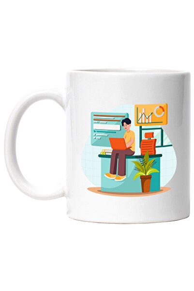 StoryGift Romania Cana Cu Birou, Laptop, Scaun, Grafic, Multicolor 330 ml, Ce...