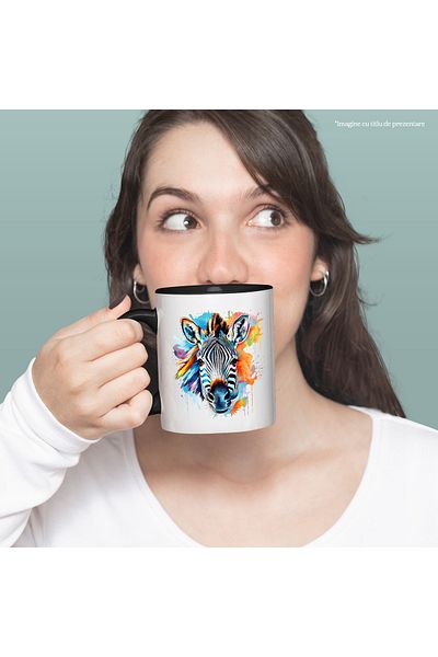 StoryGift Romania Mug with a zebra, illustration, wild animal, abstract, color spots with Handle, With Black Handle