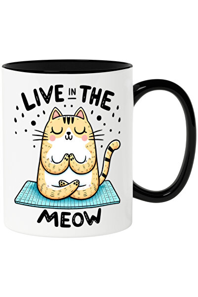 StoryGift Romania Cana cu pisicuta care mediteaza cu mesajul "Live in the meo...