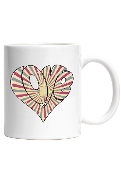 StoryGift Romania Mug with the message "Love" in the shape of a heart, sun, rays, Valentine's Day, illustrated, With ,STG