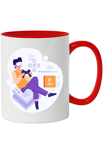 StoryGift Romania Cana Cu Jocuri Video, Consola, VR, Joystick, PS, XBOX, Multicolor 330 ml, Cerami, Cu Maner Rosu