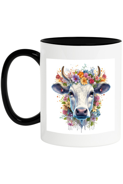 StoryGift Romania Cana cu un cap de vacuta inconjurat cu floricele de diferit...