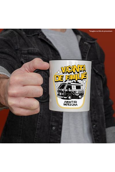 StoryGift Romania Family vacation mug memories together caravan, 330ml, Ceramic with Black Handle, With