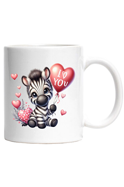 StoryGift Romania Cana cu pui de zebra tinand un balon cu mesajul "I love you...