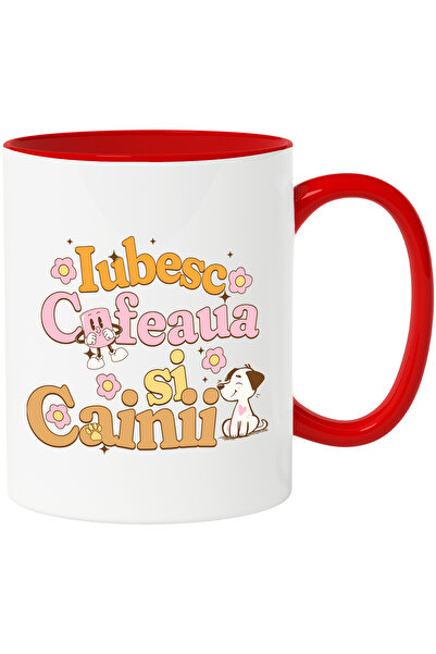 StoryGift Romania Cana Iubesc cafeaua si caini animale mama, 330ml, Ceramic c...