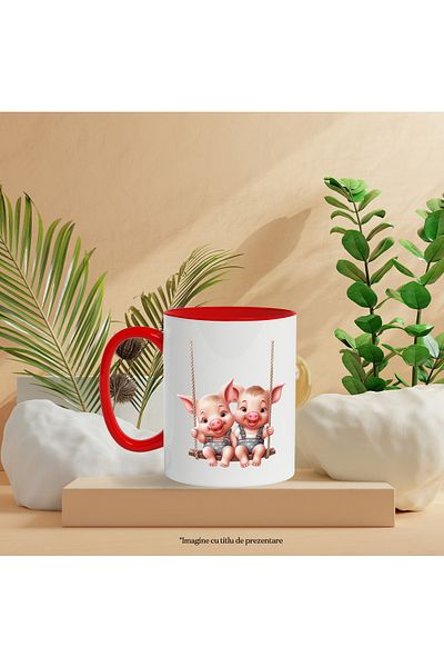 StoryGift Romania Mug with 2 piglets swinging | illustration | playmates | bu, Cu,STG