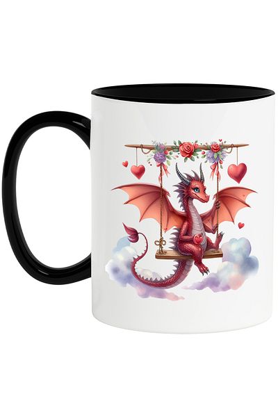 StoryGift Romania Mug with a dragon swinging, illustration, hearts, poppies, affections, With ,STG
