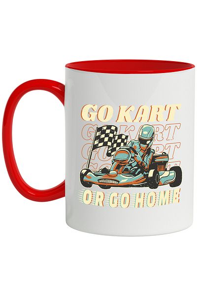 StoryGift Romania Cana Cu Mesaj In Engleza Go Kart Or Go Home, Casca, Cursa, Multicolor 330 ml, Ce, Cu Maner Rosu