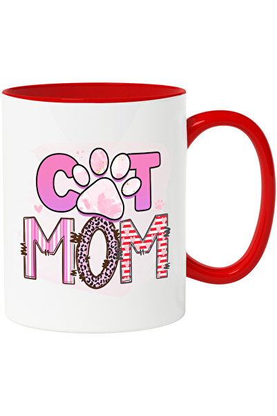 StoryGift Romania Cana cu mesajul "Cat mom", mama pisica, fundal roz, ilustra...