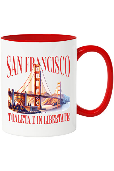 StoryGift Romania Cana Pod Rosu Text San Francisco Oras Mesaj Haios Toaleta E in Libertate, 330ml,, Cu Maner Rosu