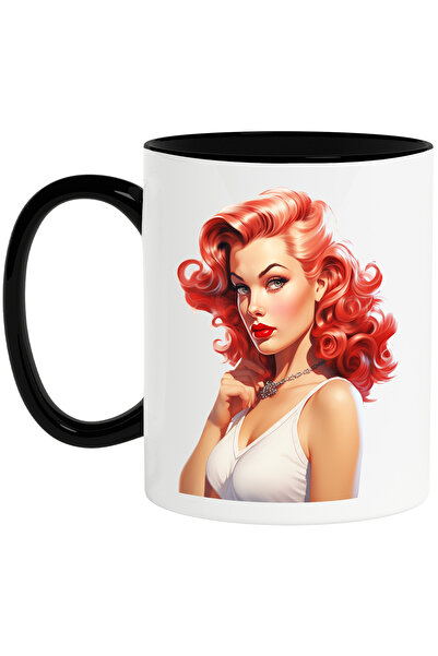 StoryGift Romania Cana cu o femeie frumoasa roscata, colier argintiu la gat, ...