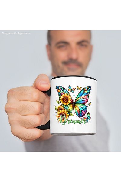 StoryGift Romania Mug with butterfly with multicolored wings and flowers with the message "Dreamer", dreamer, , With ,STG