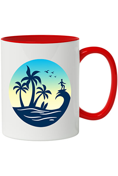 StoryGift Romania Cana Cu Val, Surf, Pasari, Insula, Multicolor 330 ml, Ceram...