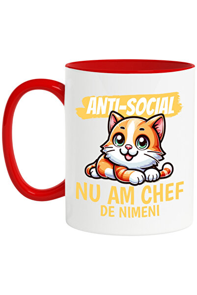 StoryGift Romania Cana cu Pisica Portocalie Vesela Ochii Verzi Text Anti-soci...