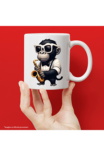 StoryGift Romania Cana cu un cimpanzeu care canta la saxofon, ilustratie, mel...