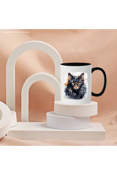 StoryGift Romania Mug With Cat, Animal, Paint Drops, Watercolor, Multicolor 330 ml, Ceramic, With ,STG