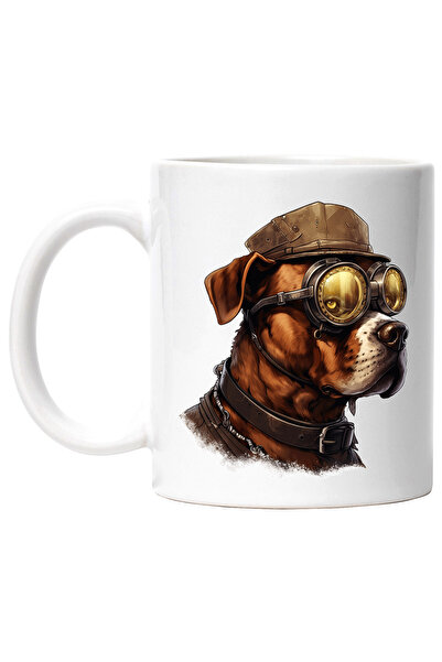 StoryGift Romania Cana cu un caine din armata, pilot, trupe speciale, ilustratie, serios, ochelari, Cu Maner Alb