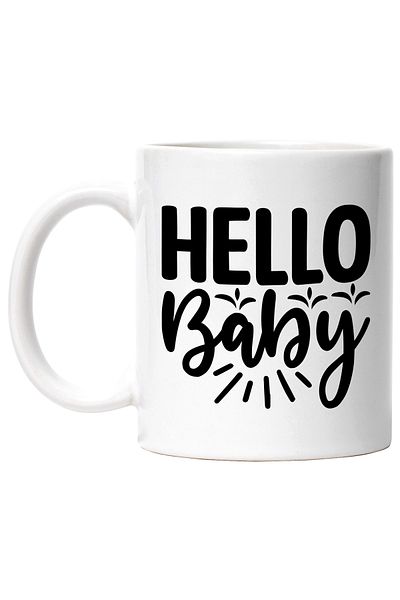 StoryGift Romania Cana cu mesajul in limba engleza "Hello, baby" - buna bebelusule copilarie famil, Cu Maner Alb