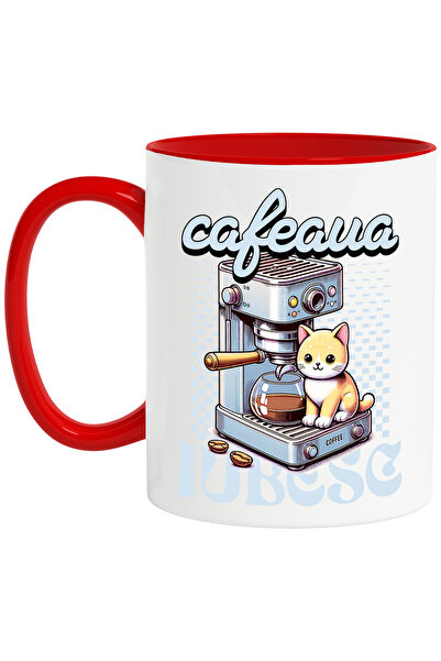 StoryGift Romania Cana Pisica pe aparat de cafea iubesc cafeaua, 330ml, Ceram...