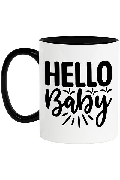 StoryGift Romania Cana cu mesajul in limba engleza "Hello, baby" - buna bebelusule copilarie famil, Cu Maner Negru