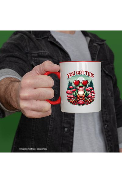 StoryGift Romania Mug with the message "You got this", cheerful frog, hearts, hippie style, cult, With ,STG.