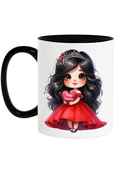 StoryGift Romania Cana cu o fetita cu rochie rosie care tine in brate o inimi...