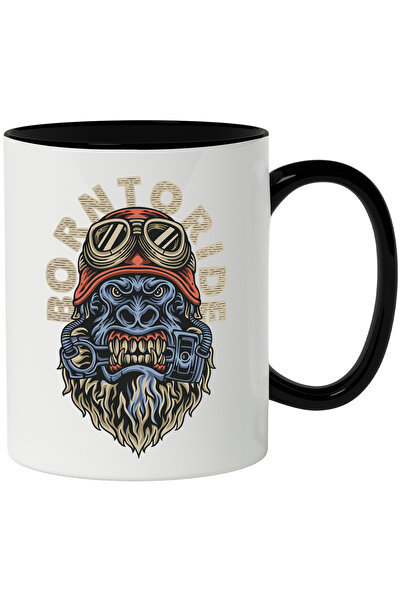 StoryGift Romania Cana Cu Mesaj In Engleza Born To Ride, Gorila, Casca, Ochel...