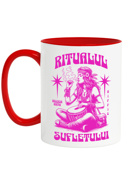 StoryGift Romania Soul Ritual Mug, 330ml, Ceramic with Red Handle, With Red H...