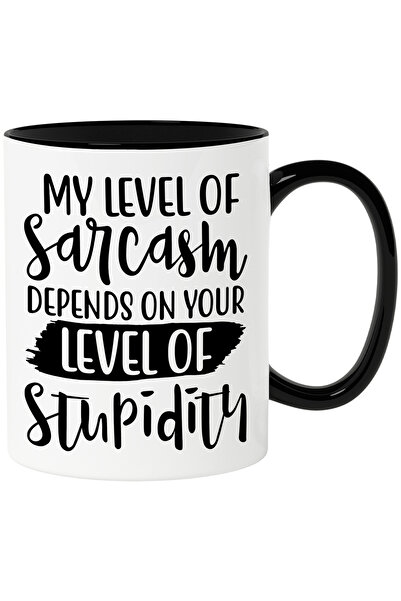 StoryGift Romania Cana pentru persoanele sarcastice cu textul "My level of sarcasm depends on your, Cu Maner Negru