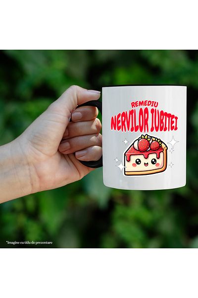 StoryGift Romania Mug Slice of Chesscake funny text remedy for girlfriend's nerves, 330ml, Ceramic with , With