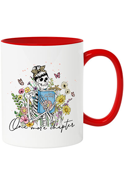 StoryGift Romania Cana cu un schelet de femeie care tine o carte in brate cu mesajul "Love Yoursel, Cu Maner Rosu