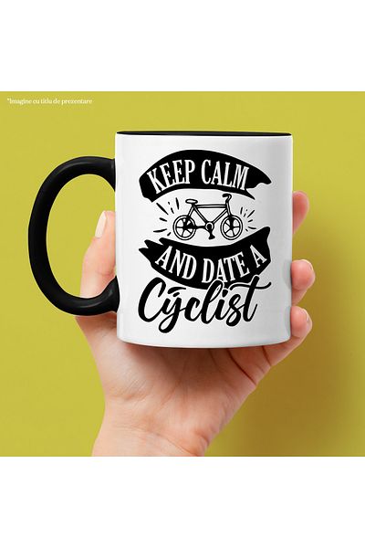 StoryGift Romania Mug with a message urging you to stay calm and meet a female cyclist c, Cu,STG.