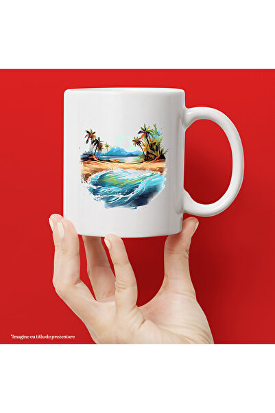 StoryGift Romania Cana cu o plaja, peisaj, mare, apa, ilustratie, palmieri, i...