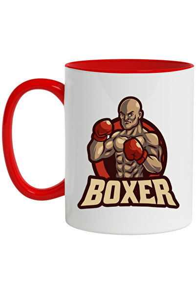 StoryGift Romania Cana Cu Mesaj Boxer, Emblema, Barbat, Manusi De Box, Sport, Multicolor 330 ml, C, Cu Maner Rosu