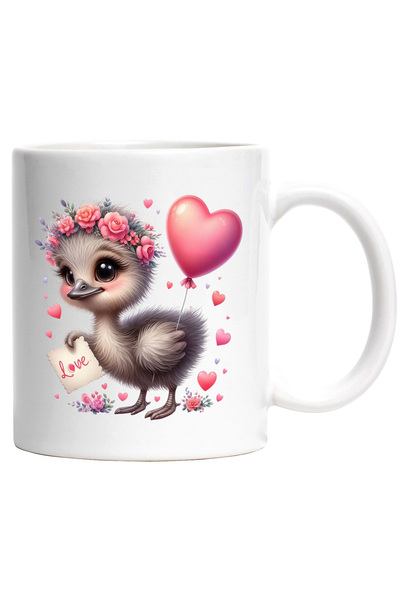 StoryGift Romania Cana cu un puisor cenusiu care tine o foita cu mesajul "Lov...