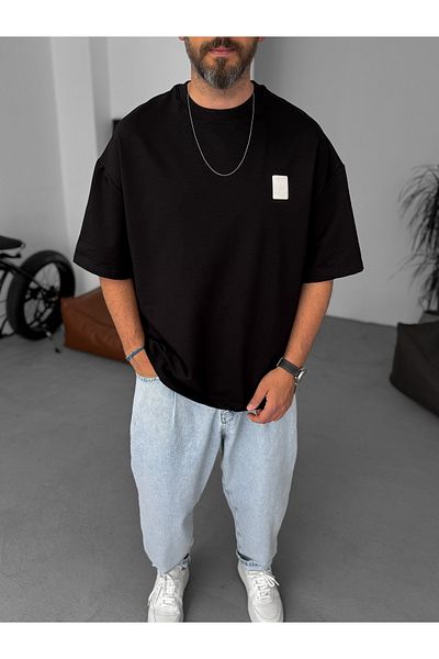BYBASICMAN Black W Detailed Oversize T-Shirt By-069