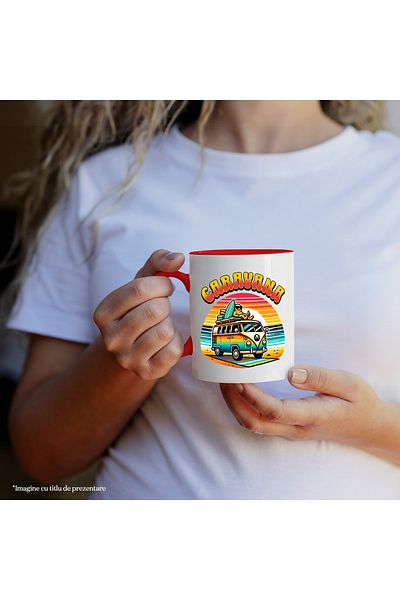 StoryGift Romania Caravan Mug Relaxing Man on the Beach Sunset, 330ml, Ceramic with R Handle, With,STG.
