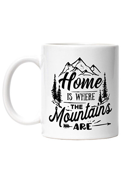 StoryGift Romania Cana cu munti si brazi cu mesajul in engleza "Home is where the mountains are" -, Cu Maner Alb
