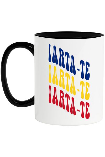 StoryGift Romania Mug with the word "Forgive me", in the colors of the Romanian flag, red, yellow, blue, with a black handle