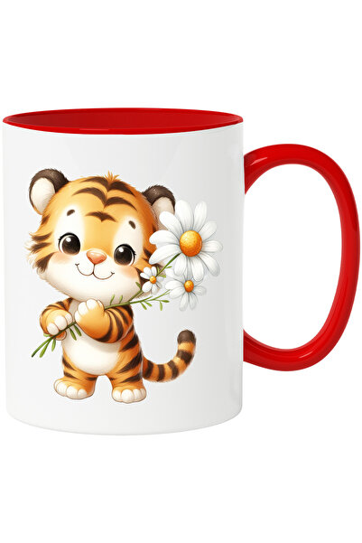 StoryGift Romania Cana cu un pui de tigru care tine niste flori albe | ilustr...