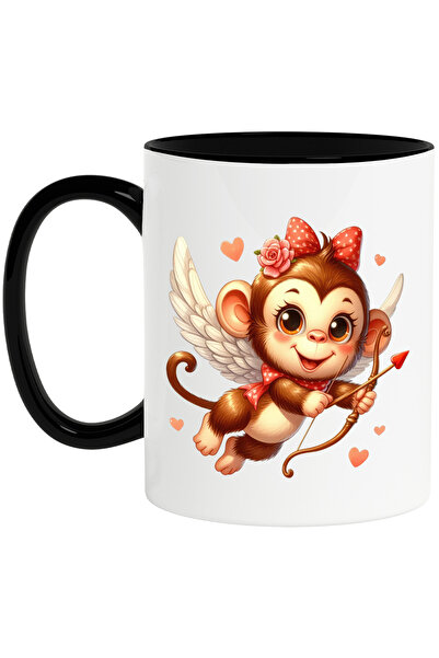 StoryGift Romania Cana cu o maimutica | ilustratie | Cupidon | trage cu arcul | aripi | indragosti, Cu Maner Negru