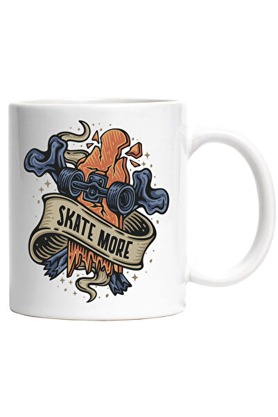 StoryGift Romania Cana Cu Mesaj In Engleza Skate More, Skateboard, Placa, Roti, Retro, Multicolor , Cu Maner Alb