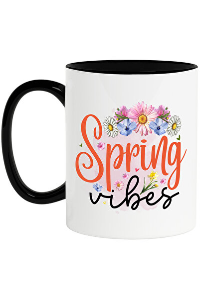 StoryGift Romania Cana cu mesajul "Spring vibes", ilustratie, primavara, flor...