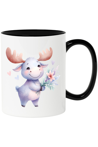 StoryGift Romania Cana cu un elan vesel care tine un buchet cu flori | ilustr...