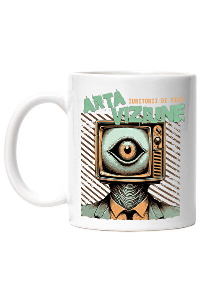 StoryGift Romania Cana televizor cu ochii iubitorii de film, 330ml, Ceramic c...
