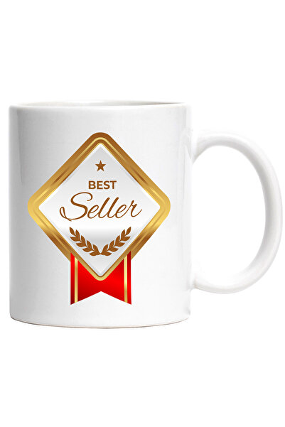 StoryGift Romania Cana Cu Mesaj In Engleza Best Seller, Panglica, Medalie, Stea, Multicolor 330 ml, Cu Maner Alb