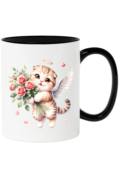 StoryGift Romania Cana cu o pisicuta cu aripi care tine un buchet cu flori | ...